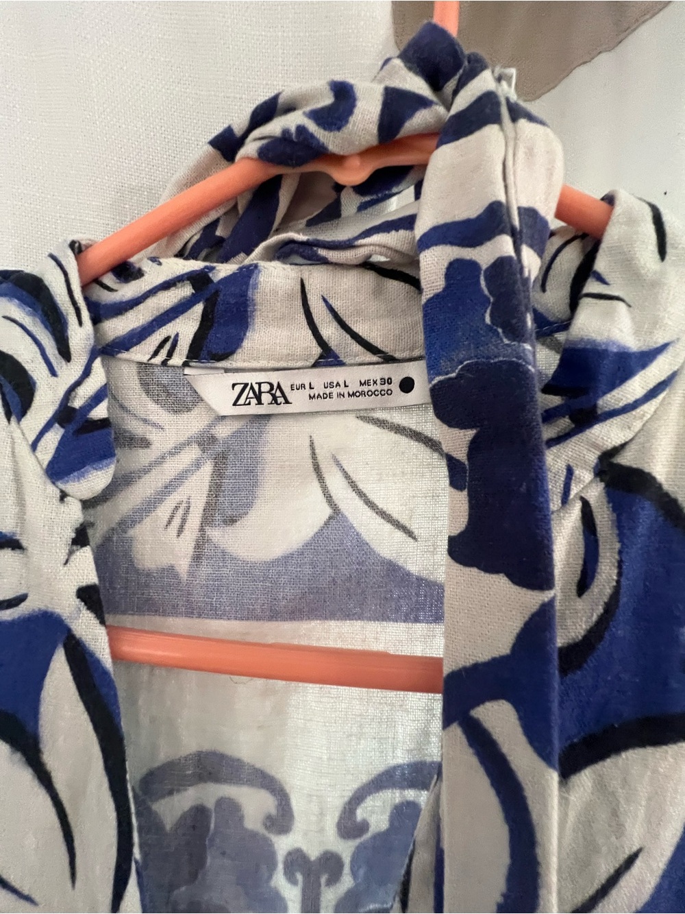 ZARA Navy and Cream Floral Button-Up Top